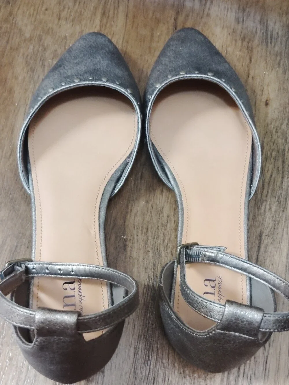 a.n.a Metallic Pointed-Toe Ankle-Strap Flats in Silver